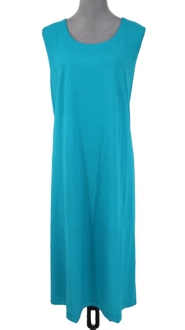 Susan Graver Dress Plus Size 3X Green Blue Maxi Stretch Knit T-shirt Pullover